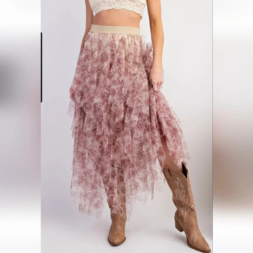 New Easel Floral Mesh Ballerina Skirt - Picture 2 of 6